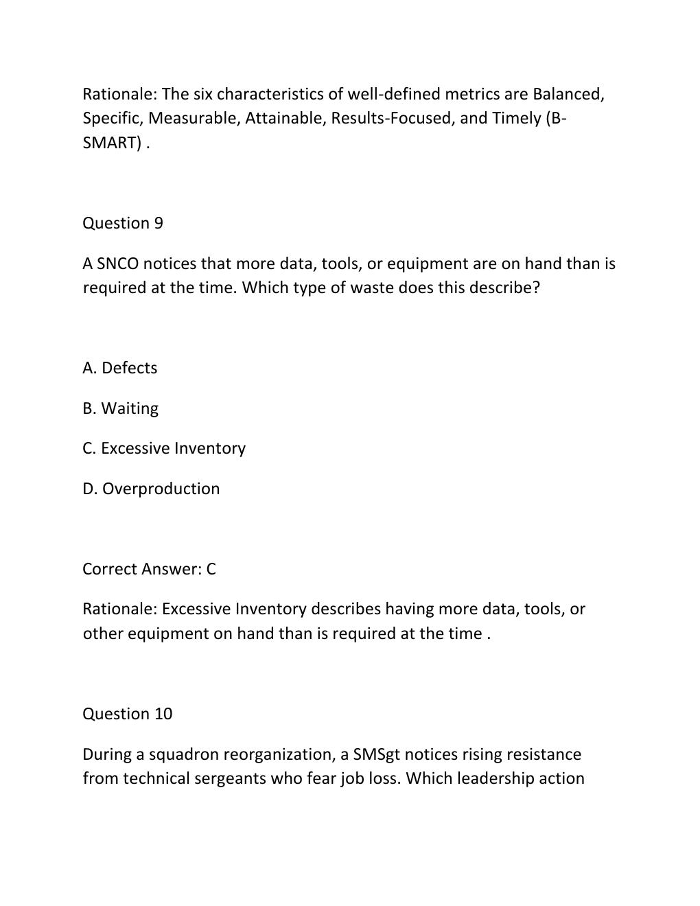 Preview page 7 of SNCOA LDR 303S IMPROVING ORGANIZATIONS PERFORMANCE IMPROVEMENT PROJECT ASSESSMENT EXAM PRACTICE QUESTIONS AND CORRECT AN