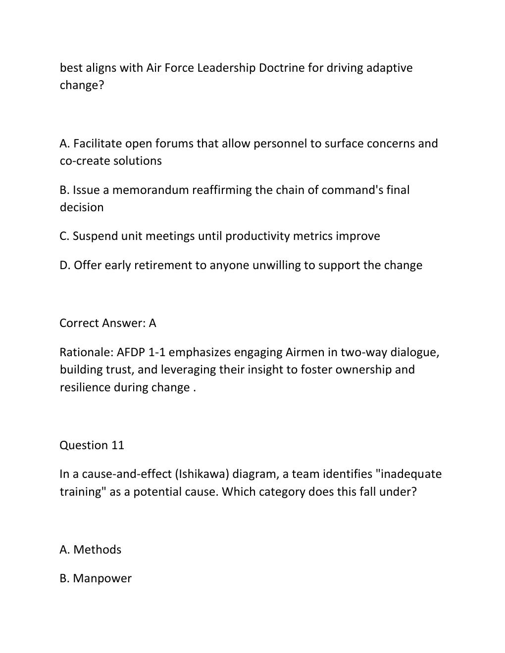 Preview page 8 of SNCOA LDR 303S IMPROVING ORGANIZATIONS PERFORMANCE IMPROVEMENT PROJECT ASSESSMENT EXAM PRACTICE QUESTIONS AND CORRECT AN