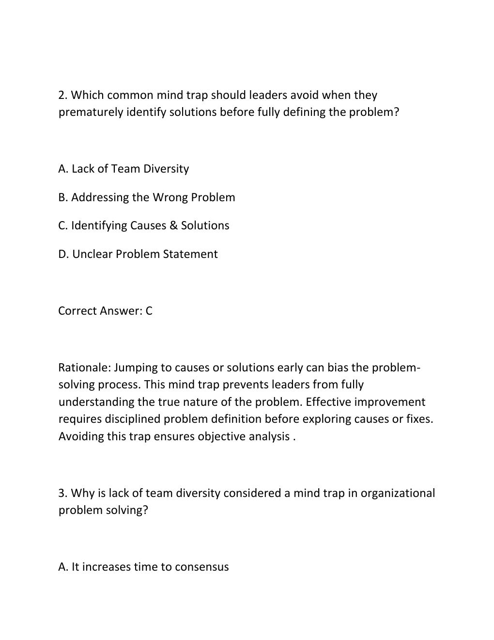 Preview page 2 of SNCOA LDR 303S IMPROVING ORGANIZATIONS PROBLEM SOLVING EXERCISE EXAM PRACTICE QUESTIONS AND CORRECT ANSWERS