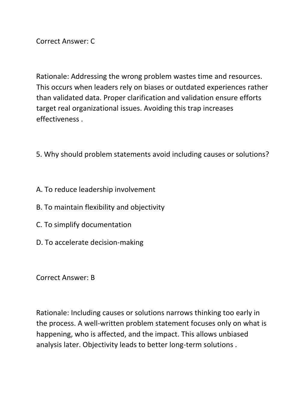 Preview page 4 of SNCOA LDR 303S IMPROVING ORGANIZATIONS PROBLEM SOLVING EXERCISE EXAM PRACTICE QUESTIONS AND CORRECT ANSWERS