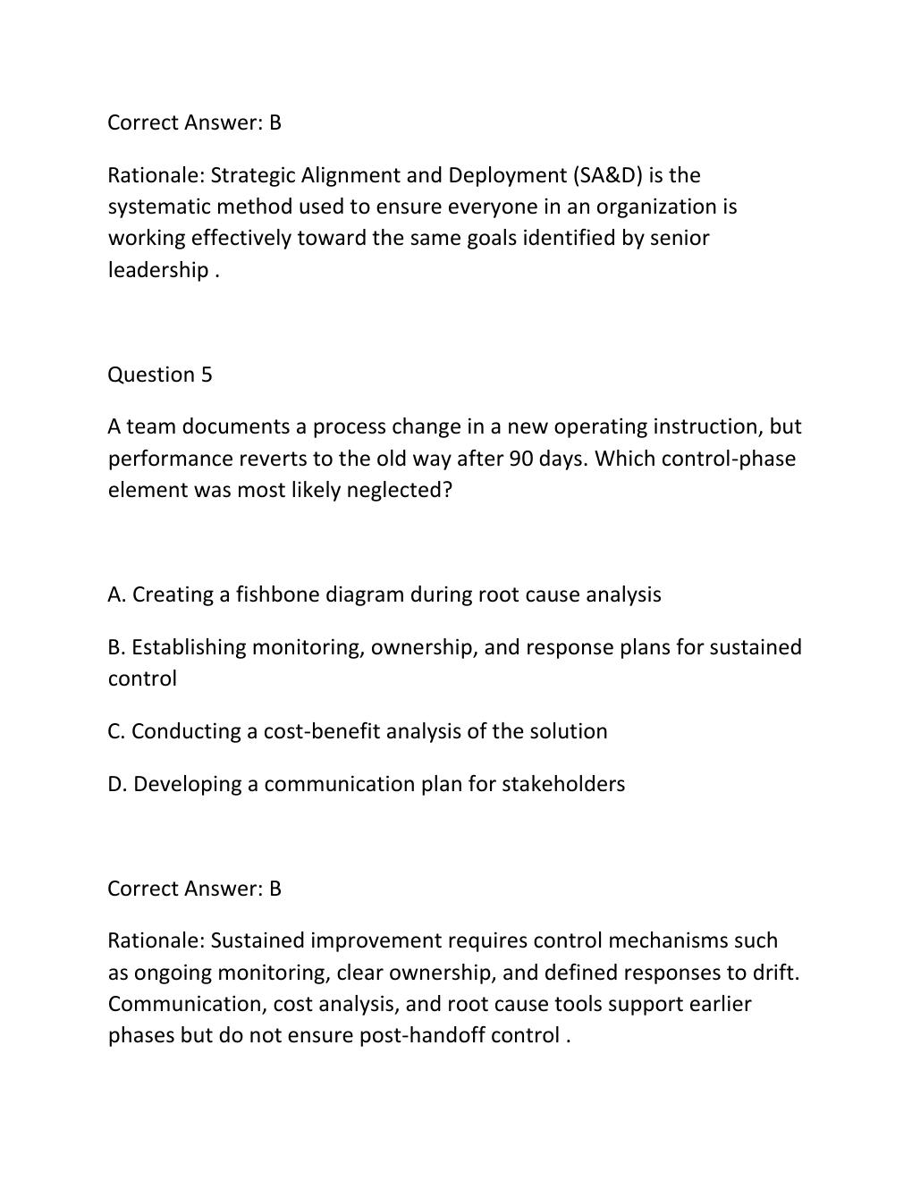 Preview page 4 of SNCOA LDR 303S IMPROVING ORGANIZATIONS PERFORMANCE IMPROVEMENT PROJECT ASSESSMENT EXAM PRACTICE QUESTIONS AND CORRECT AN