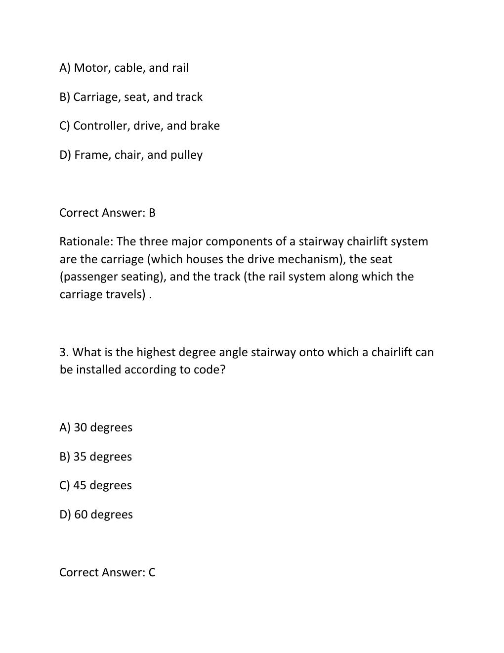 Preview page 2 of STAIRWAY CHAIRLIFT CODE EXAM PRACTICE QUESTIONS AND CORRECT ANSWERS