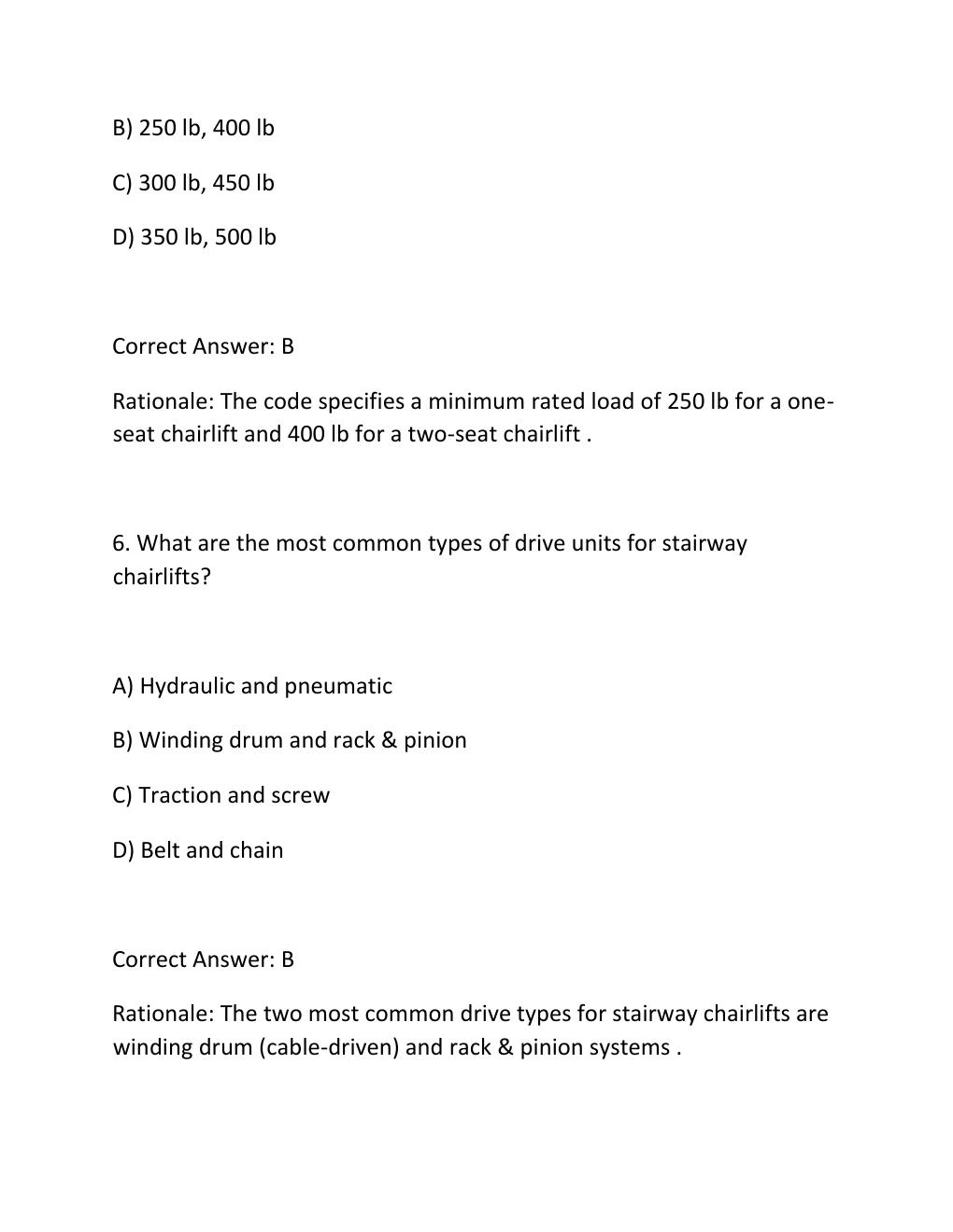 Preview page 4 of STAIRWAY CHAIRLIFT CODE EXAM PRACTICE QUESTIONS AND CORRECT ANSWERS
