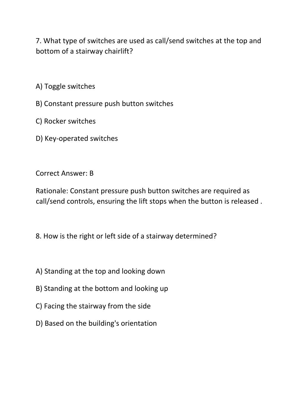 Preview page 5 of STAIRWAY CHAIRLIFT CODE EXAM PRACTICE QUESTIONS AND CORRECT ANSWERS