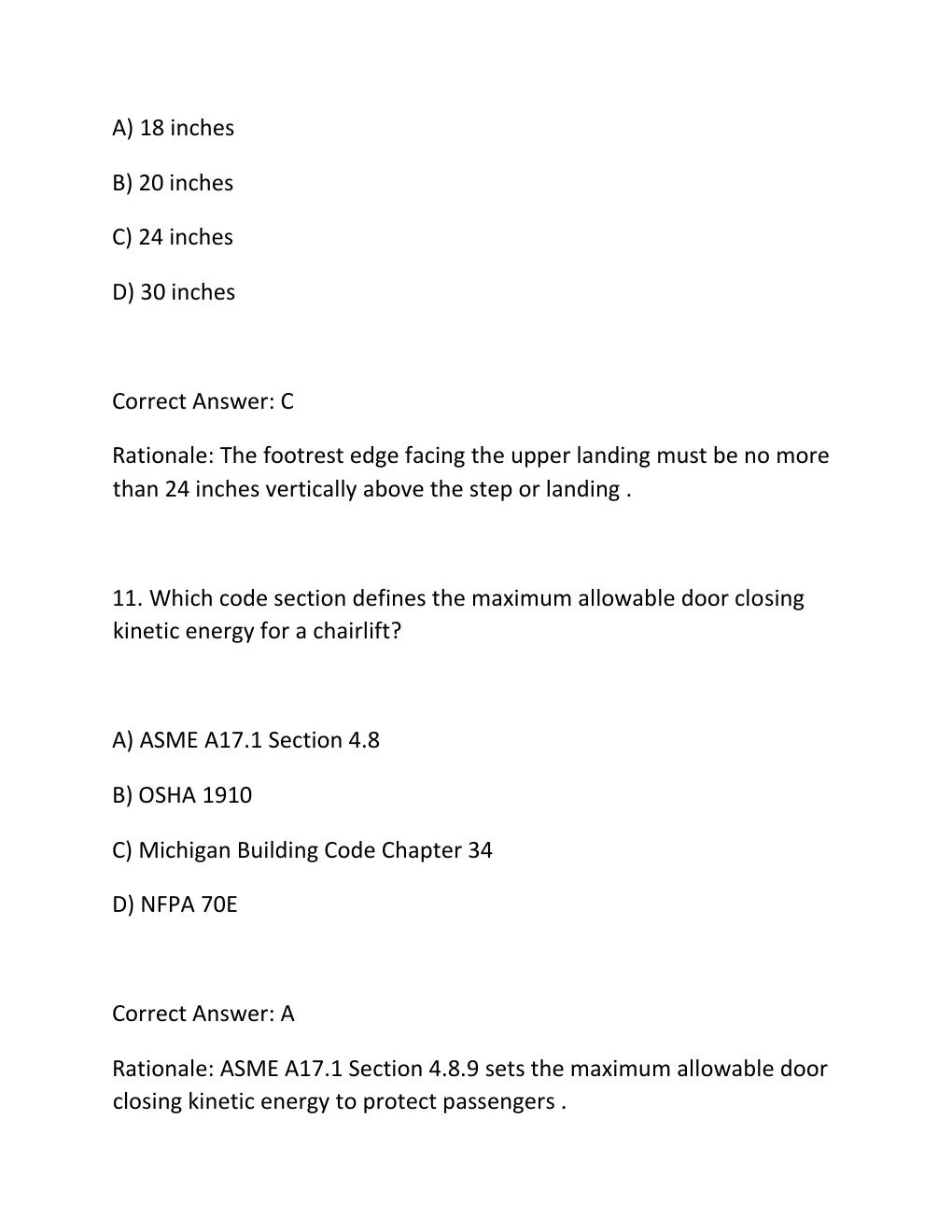 Preview page 7 of STAIRWAY CHAIRLIFT CODE EXAM PRACTICE QUESTIONS AND CORRECT ANSWERS