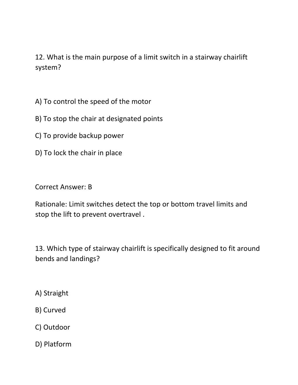 Preview page 8 of STAIRWAY CHAIRLIFT CODE EXAM PRACTICE QUESTIONS AND CORRECT ANSWERS