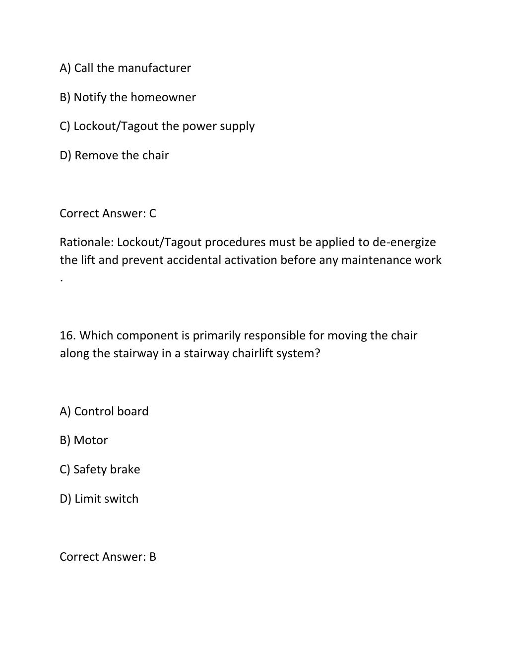 Preview page 10 of STAIRWAY CHAIRLIFT CODE EXAM PRACTICE QUESTIONS AND CORRECT ANSWERS