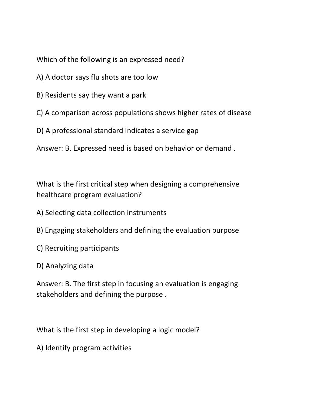 Preview page 4 of WGU D585 PROGRAM EVALUATION PERFORMANCE ASSESSMENT COMPLETE RUBRIC ALIGNED EXEMPLAR HLTH 2620 PRACTICE EXAM QUESTIONS AN
