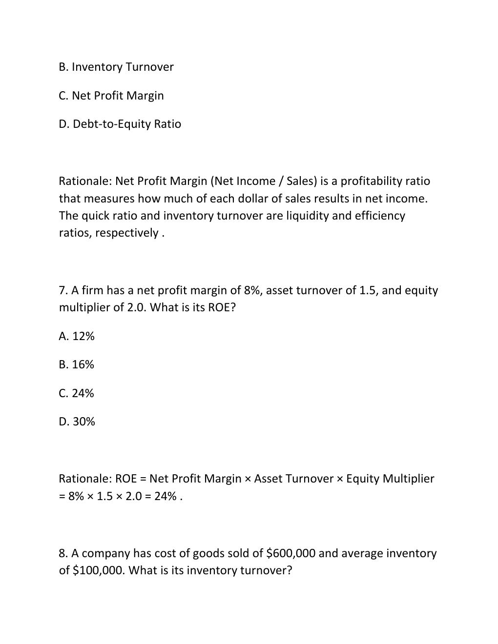 Preview page 4 of WGU D556 CORPORATE FINANCIAL ANALYSIS COMPREHENSIVE OA MASTER STUDY GUIDE UPDATED FORMULAS WORKED EXAMPLES PRACTICE QUES
