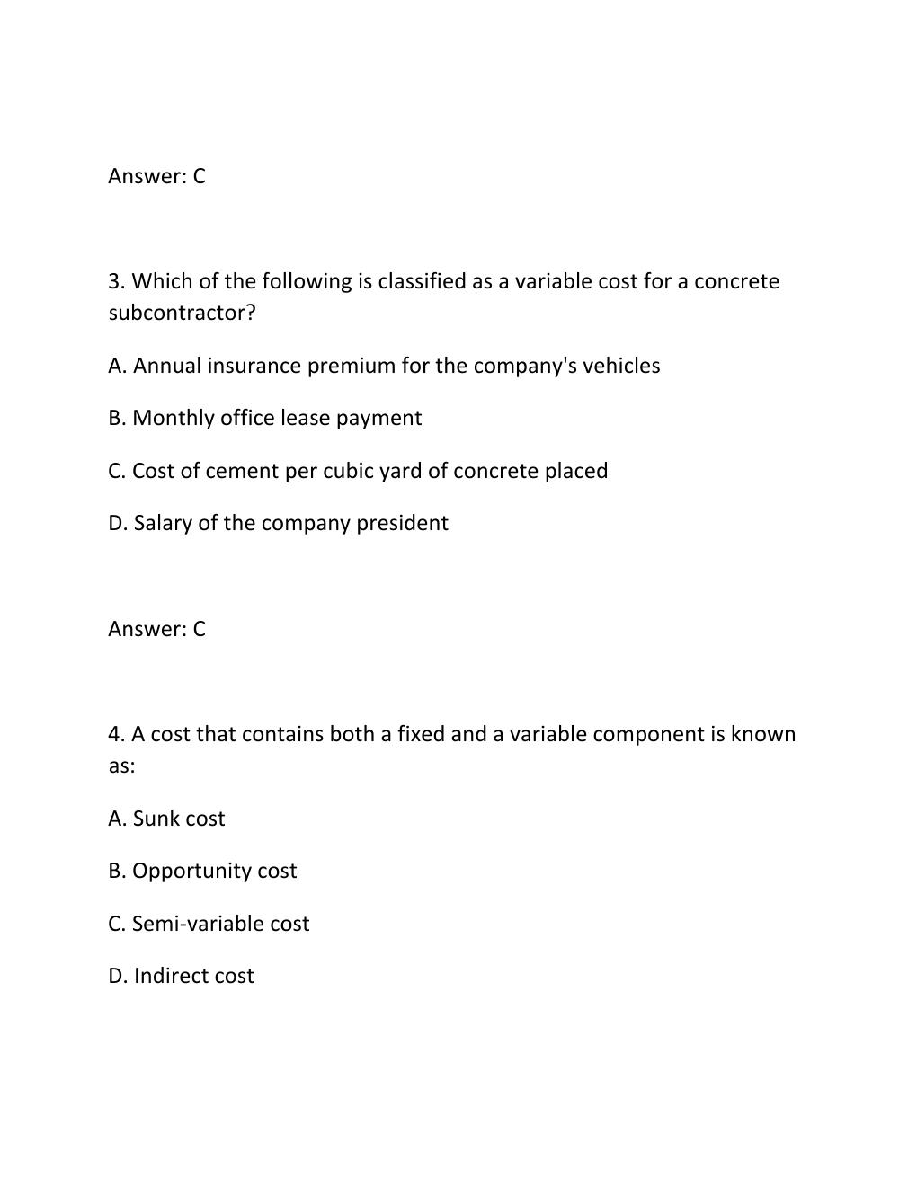 Preview page 2 of ENGV 380 Quiz 2 Costs and Engineering Estimates Complete Questions