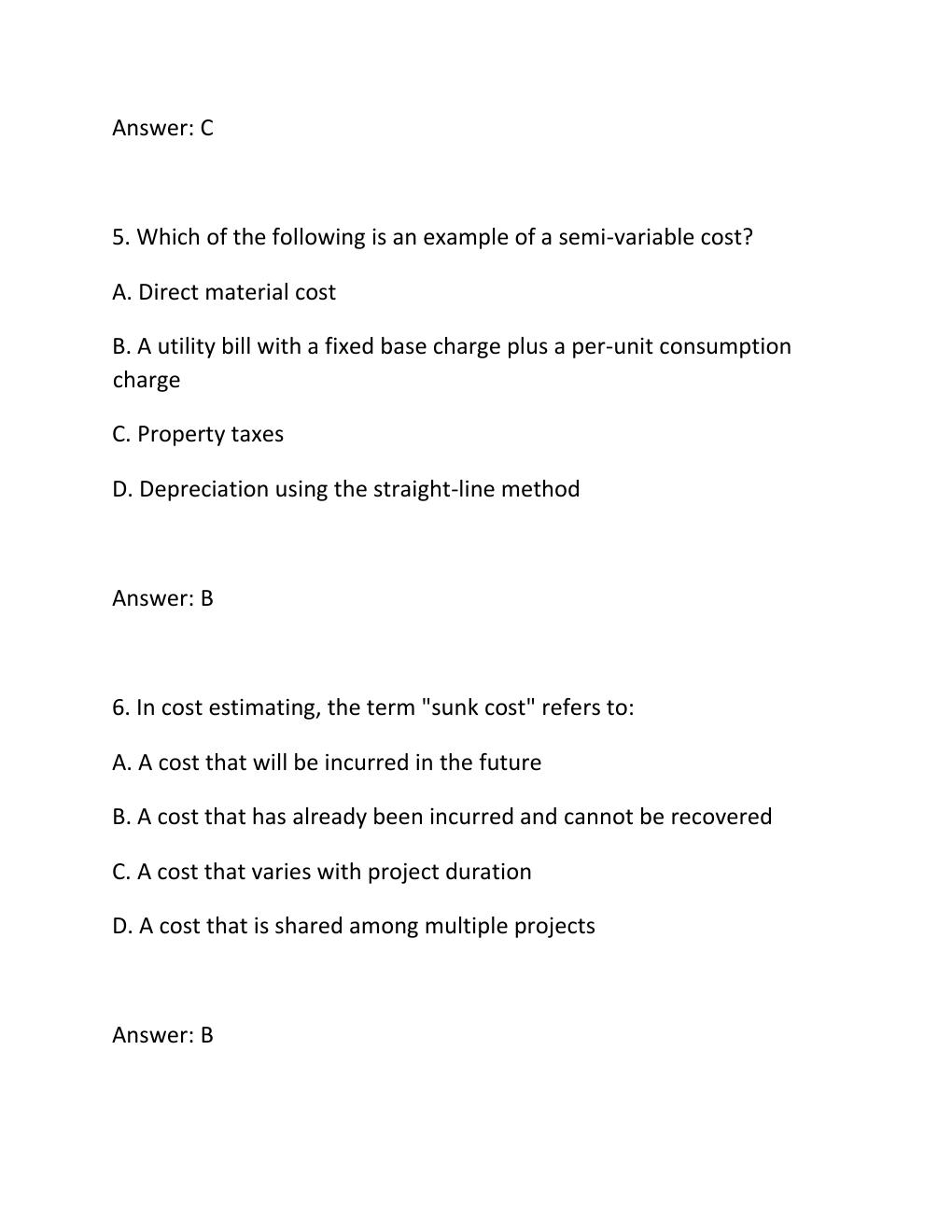 Preview page 3 of ENGV 380 Quiz 2 Costs and Engineering Estimates Complete Questions