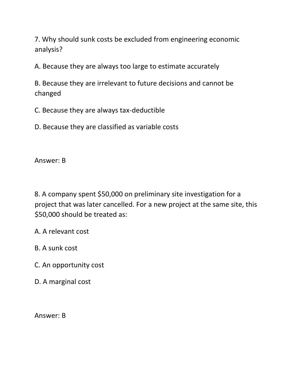 Preview page 4 of ENGV 380 Quiz 2 Costs and Engineering Estimates Complete Questions