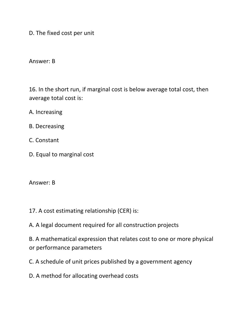 Preview page 8 of ENGV 380 Quiz 2 Costs and Engineering Estimates Complete Questions