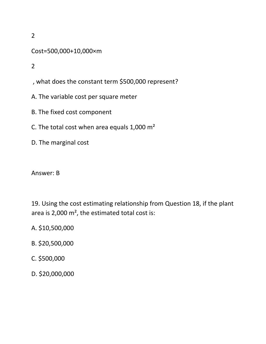 Preview page 10 of ENGV 380 Quiz 2 Costs and Engineering Estimates Complete Questions