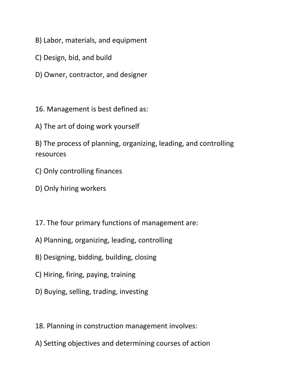Preview page 6 of ENGV 380 Quiz 3 Construction Industry, Management Functions & Estimates Questions..