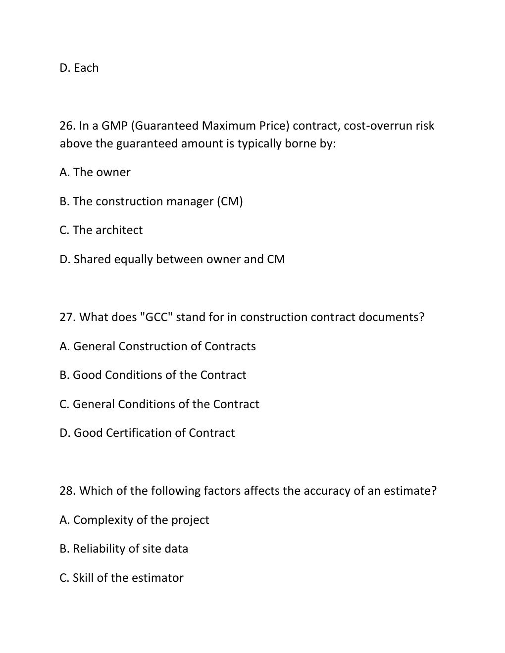 Preview page 10 of ENGV 380 Quiz 5 Estimating Building Projects & Construction Contract Administration