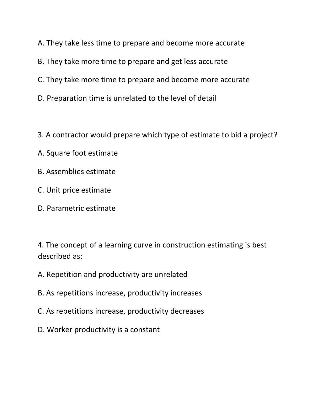 Preview page 2 of ENGV 380 Quiz 7 Estimates, Construction Contract Administration & Machine Power