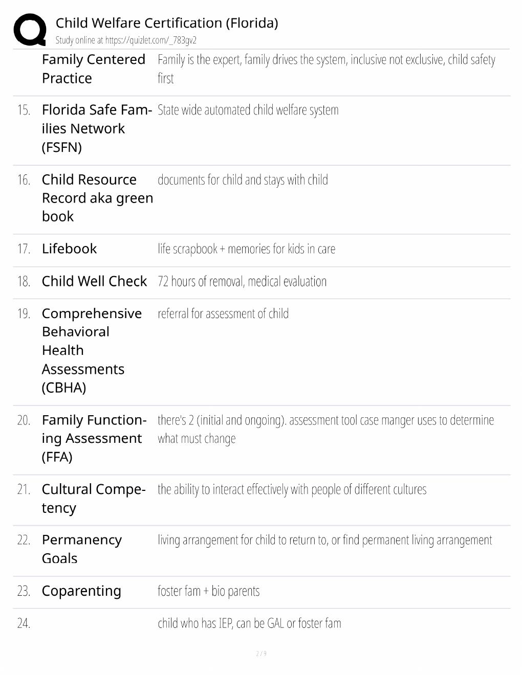 Preview page 2 of Florida Child Welfare Study Guide / Certification Exam Prep / Score 100% / 2025 Update