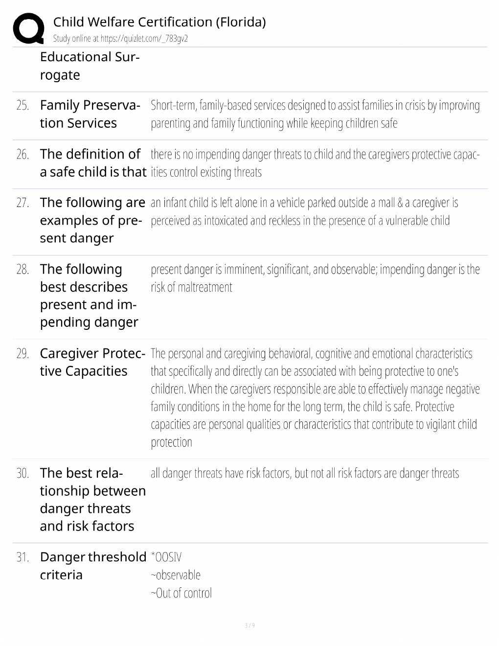 Preview page 3 of Florida Child Welfare Study Guide / Certification Exam Prep / Score 100% / 2025 Update