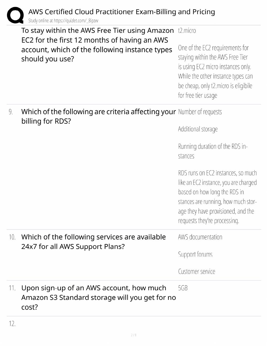 Preview page 2 of AWS Billing & Pricing Study Guide / Cloud Practitioner Exam Prep / Score 100% / 2025 Update