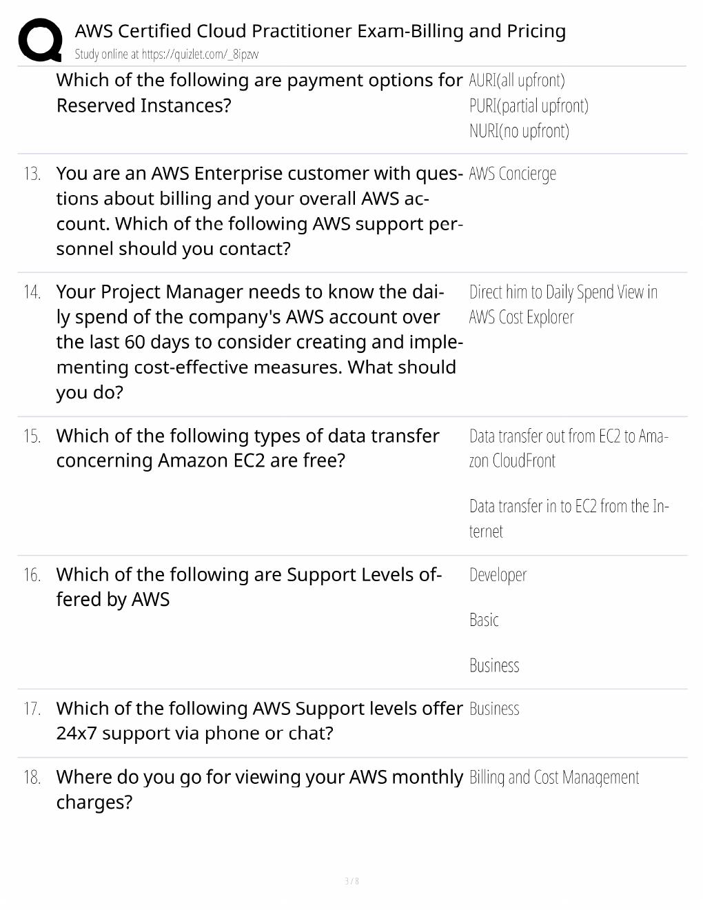 Preview page 3 of AWS Billing & Pricing Study Guide / Cloud Practitioner Exam Prep / Score 100% / 2025 Update