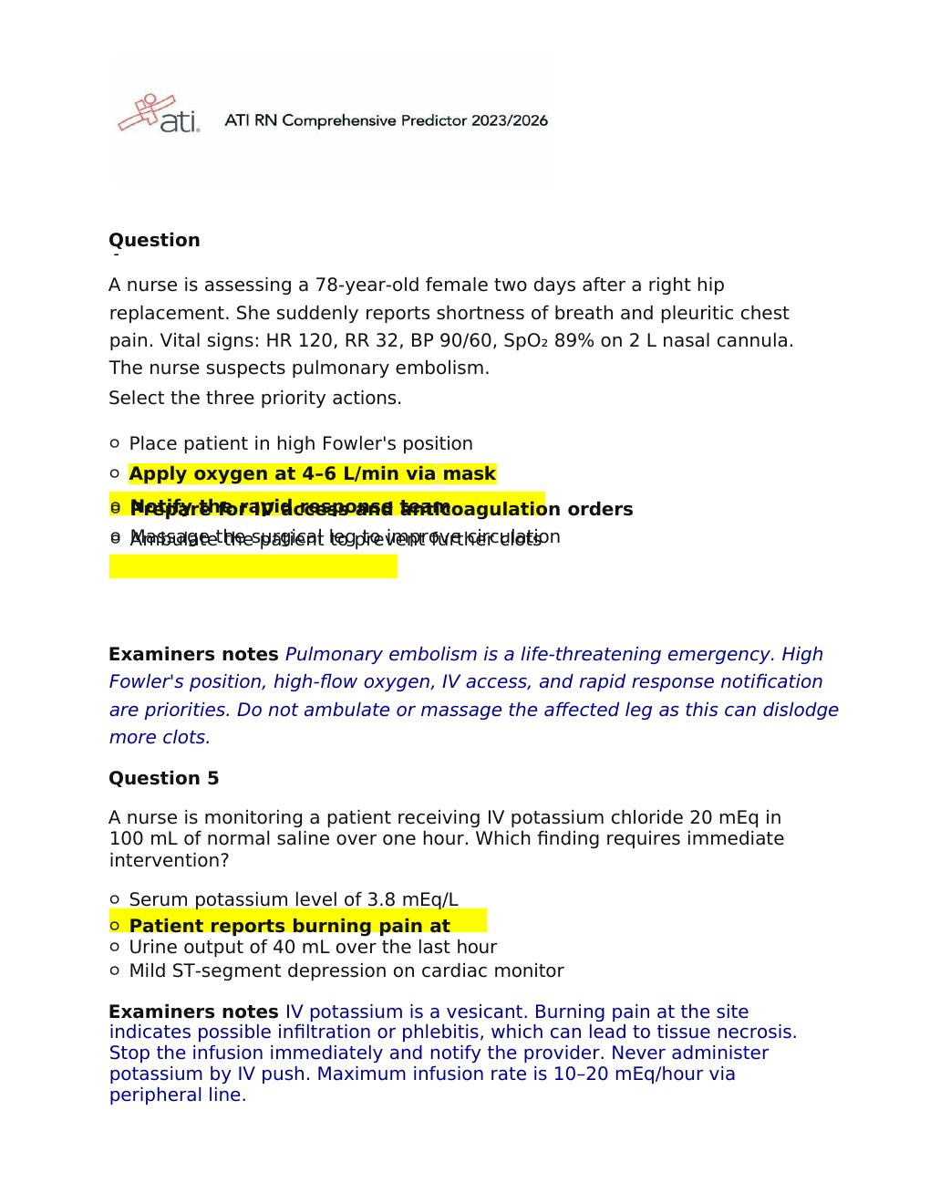 Preview page 3 of Actual 2026 Version ATI RN Comprehensive Predictor 2023-2026 Exit Exam | Practice Questions with NGN 180 Questions and A
