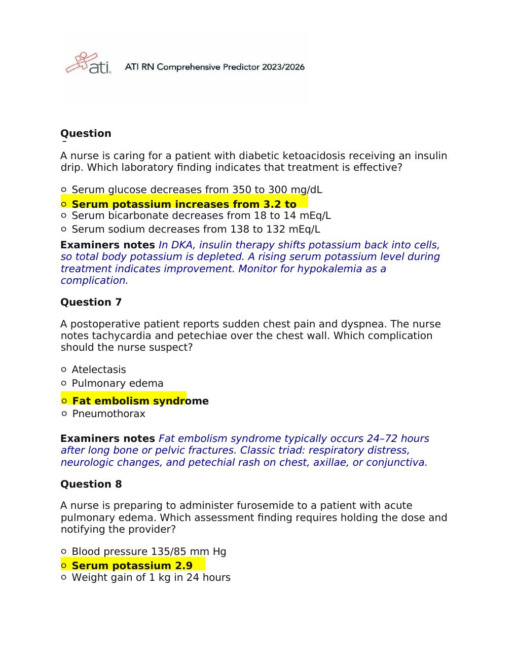Preview page 4 of Actual 2026 Version ATI RN Comprehensive Predictor 2023-2026 Exit Exam | Practice Questions with NGN 180 Questions and A