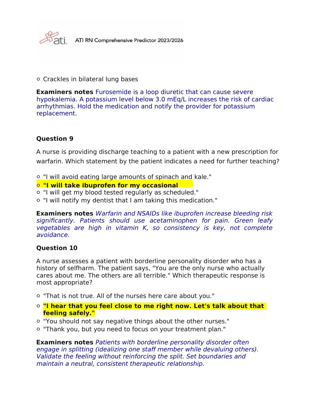 Preview page 5 of Actual 2026 Version ATI RN Comprehensive Predictor 2023-2026 Exit Exam | Practice Questions with NGN 180 Questions and A