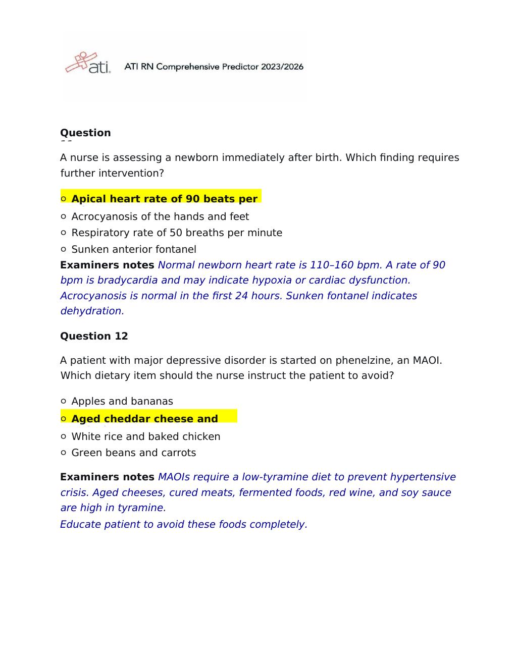 Preview page 6 of Actual 2026 Version ATI RN Comprehensive Predictor 2023-2026 Exit Exam | Practice Questions with NGN 180 Questions and A