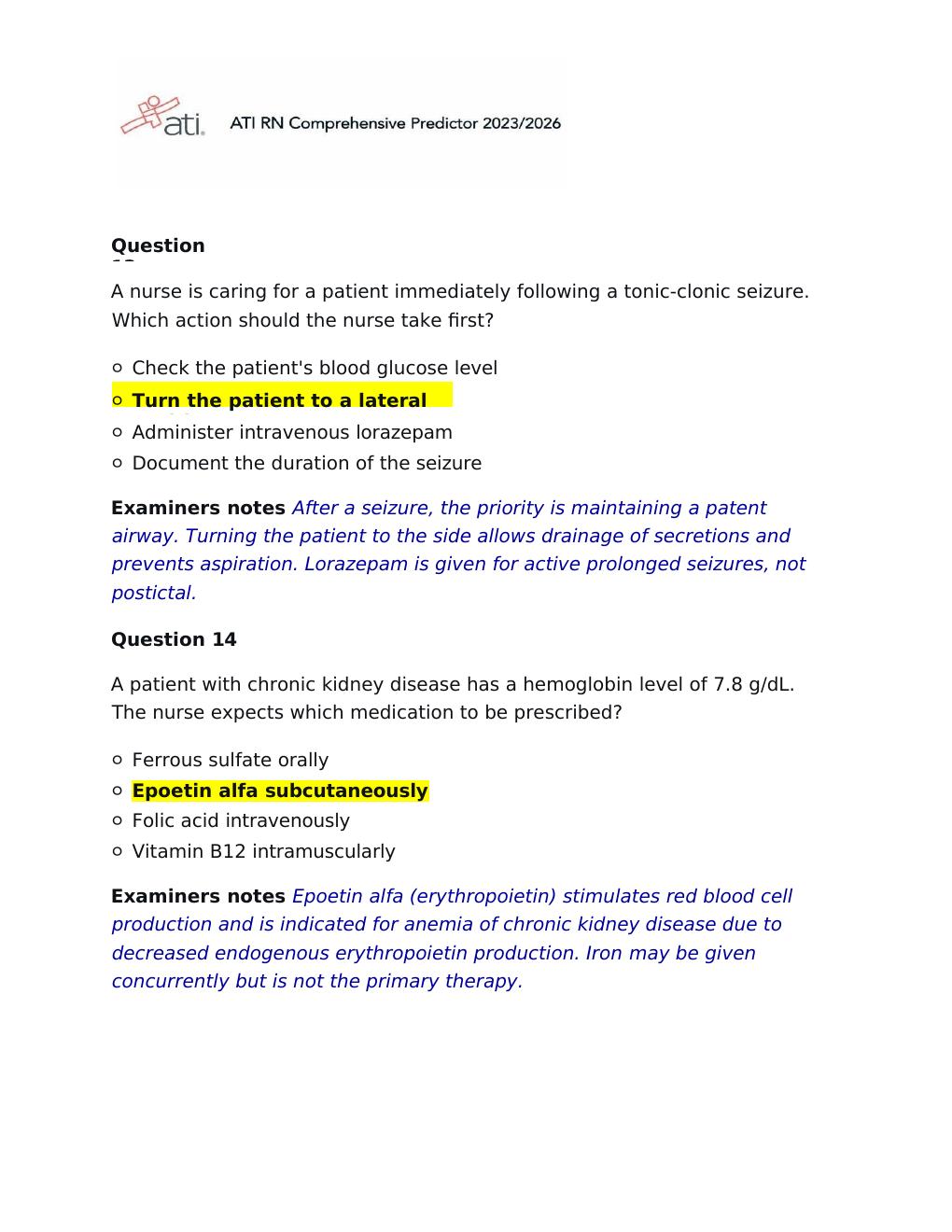 Preview page 7 of Actual 2026 Version ATI RN Comprehensive Predictor 2023-2026 Exit Exam | Practice Questions with NGN 180 Questions and A