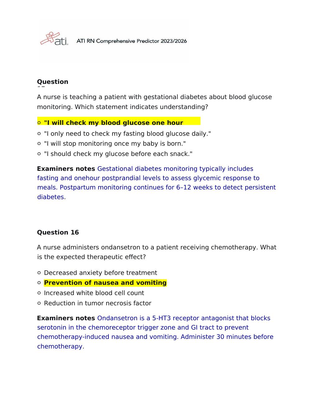 Preview page 8 of Actual 2026 Version ATI RN Comprehensive Predictor 2023-2026 Exit Exam | Practice Questions with NGN 180 Questions and A