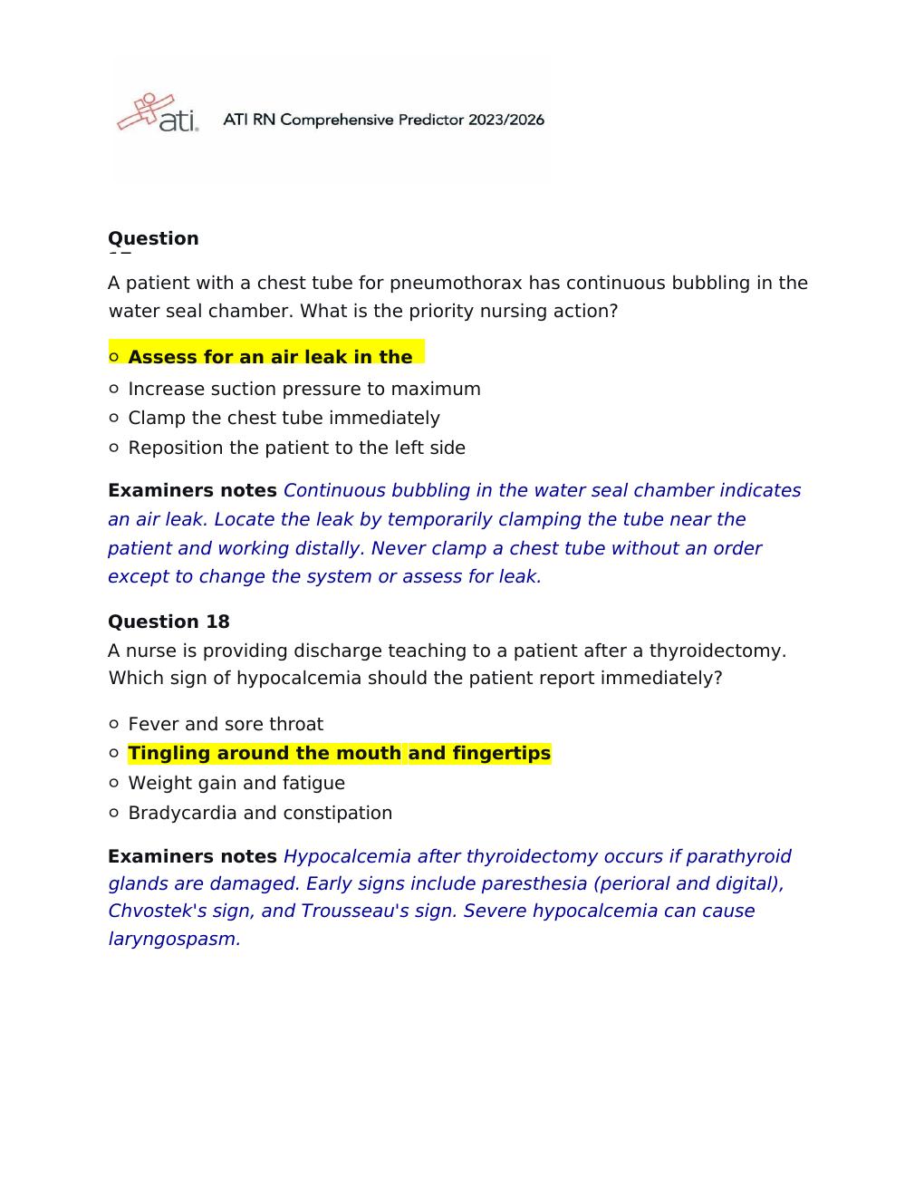 Preview page 9 of Actual 2026 Version ATI RN Comprehensive Predictor 2023-2026 Exit Exam | Practice Questions with NGN 180 Questions and A