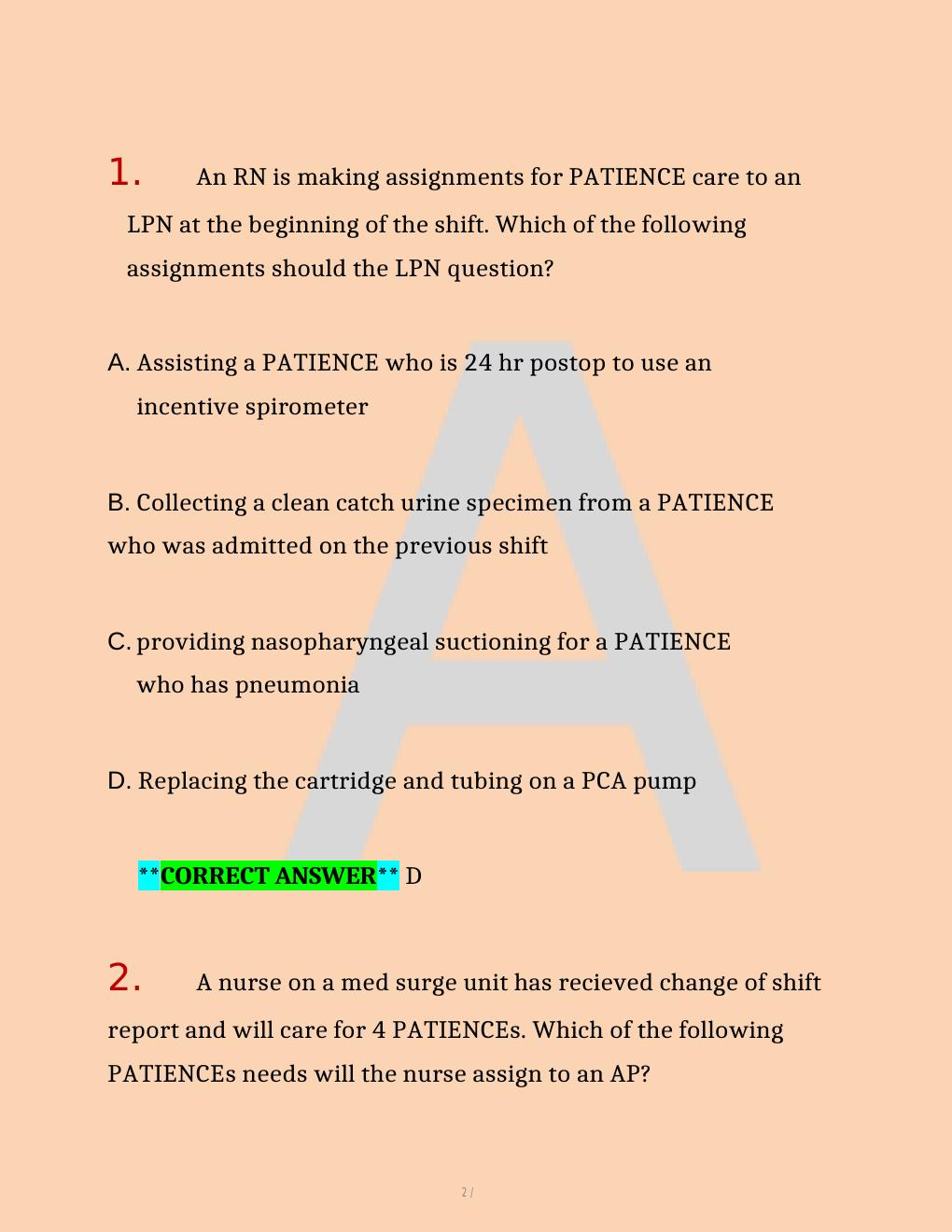 Preview page 2 of ATI  COMPREHENSIVE PREDICTOR EXAM WITH QUESTIONS AND  REVISED CORRECT ANSWERS,  100%  GUARANTEE  PASS