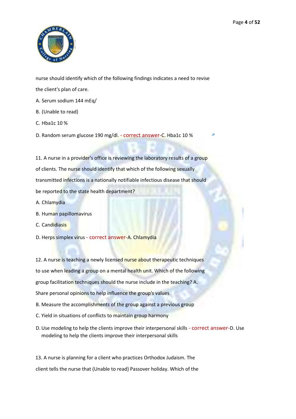Preview page 4 of ATI EXIT EXAM RN COMPREHENSIVE PREDICTOR | FORMS A, B & C | RETAKE EXAM & PRACTICE QUESTIONS | VERIFIED ANSWERS | LATEST