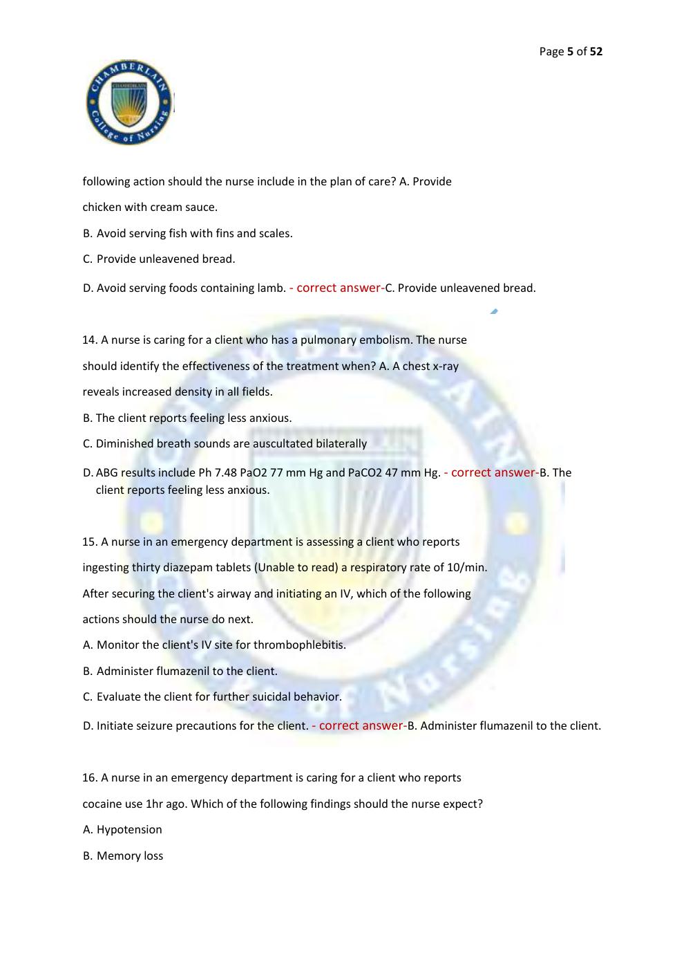 Preview page 5 of ATI EXIT EXAM RN COMPREHENSIVE PREDICTOR | FORMS A, B & C | RETAKE EXAM & PRACTICE QUESTIONS | VERIFIED ANSWERS | LATEST