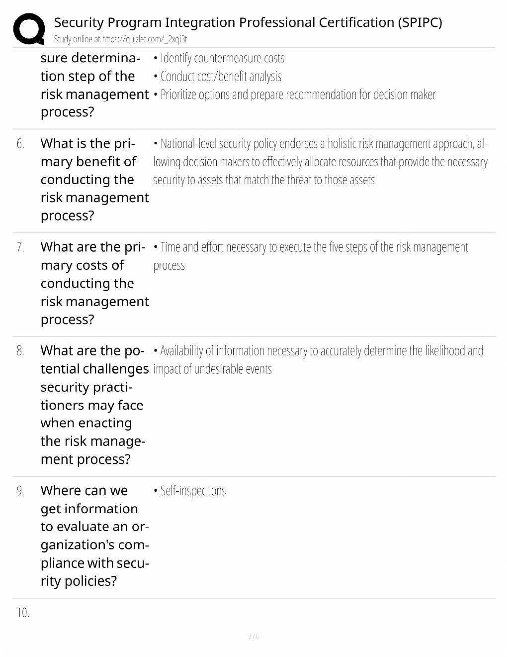 Preview page 2 of SPIPC Certification Study Guide / Security Program Integration / Score 100% / 2025 Update / Exam Prep
