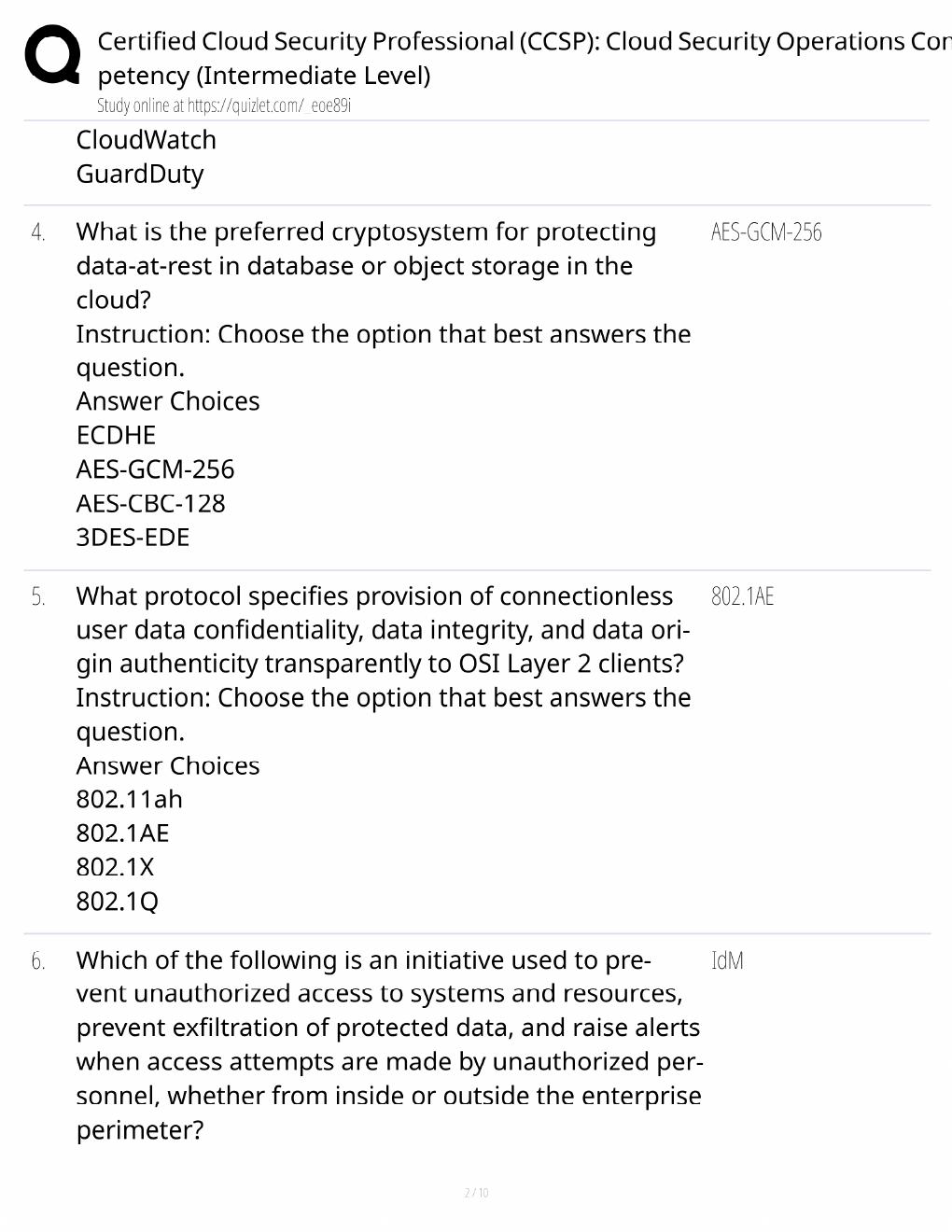Preview page 2 of CCSP Cloud Security Operations Study Guide / Intermediate Level / Score 100% / 2025 Update / Exam Prep