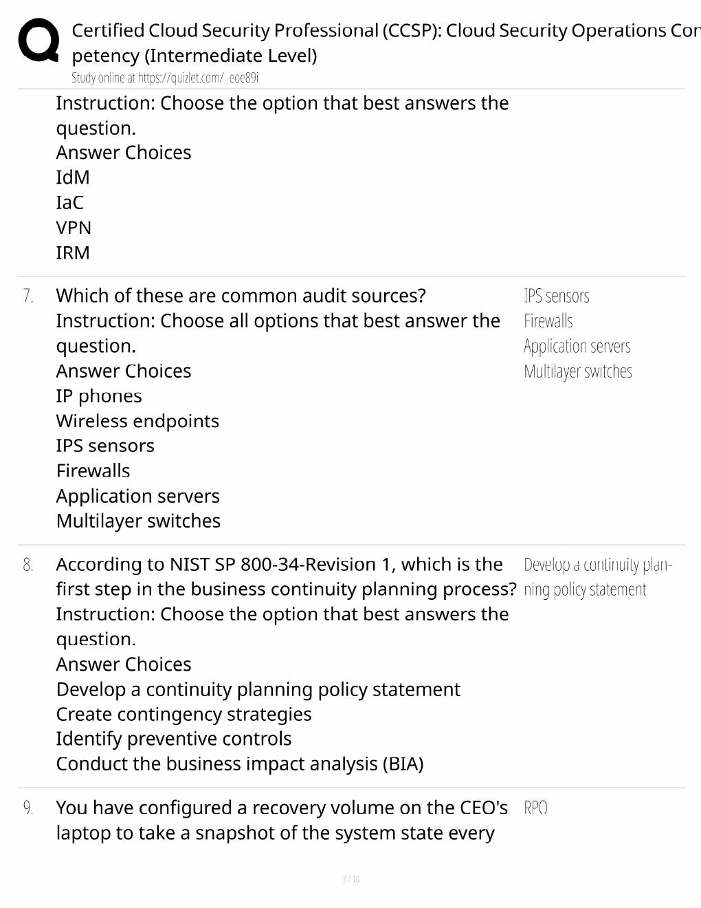 Preview page 3 of CCSP Cloud Security Operations Study Guide / Intermediate Level / Score 100% / 2025 Update / Exam Prep