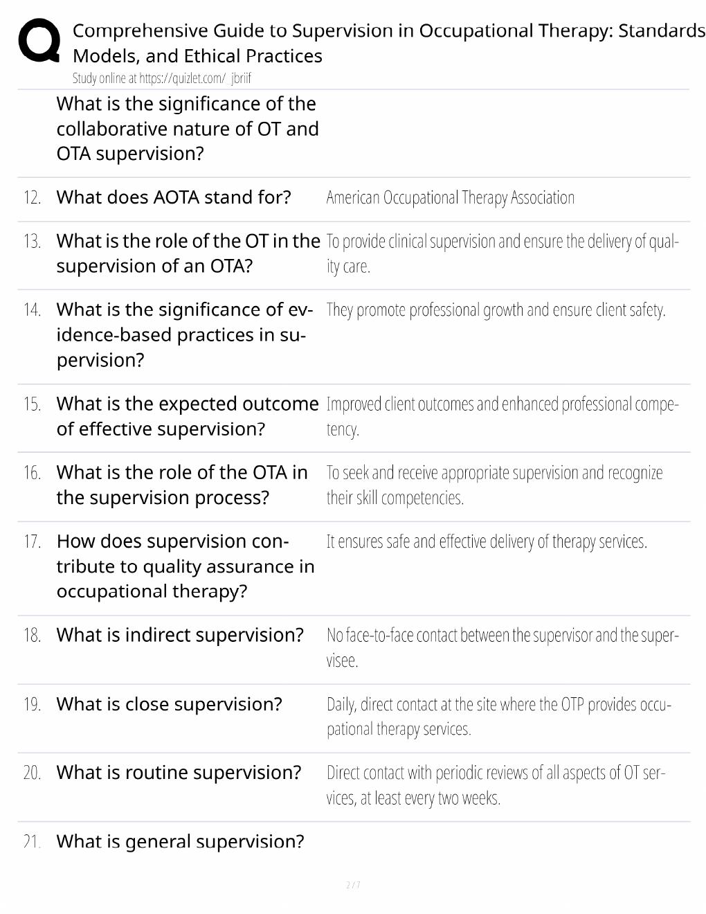 Preview page 2 of OT Supervision Study Guide / Standards, Models & Ethical Practices / Score 100% / 2025 Update / Exam Prep