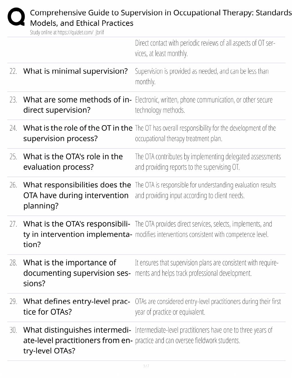 Preview page 3 of OT Supervision Study Guide / Standards, Models & Ethical Practices / Score 100% / 2025 Update / Exam Prep