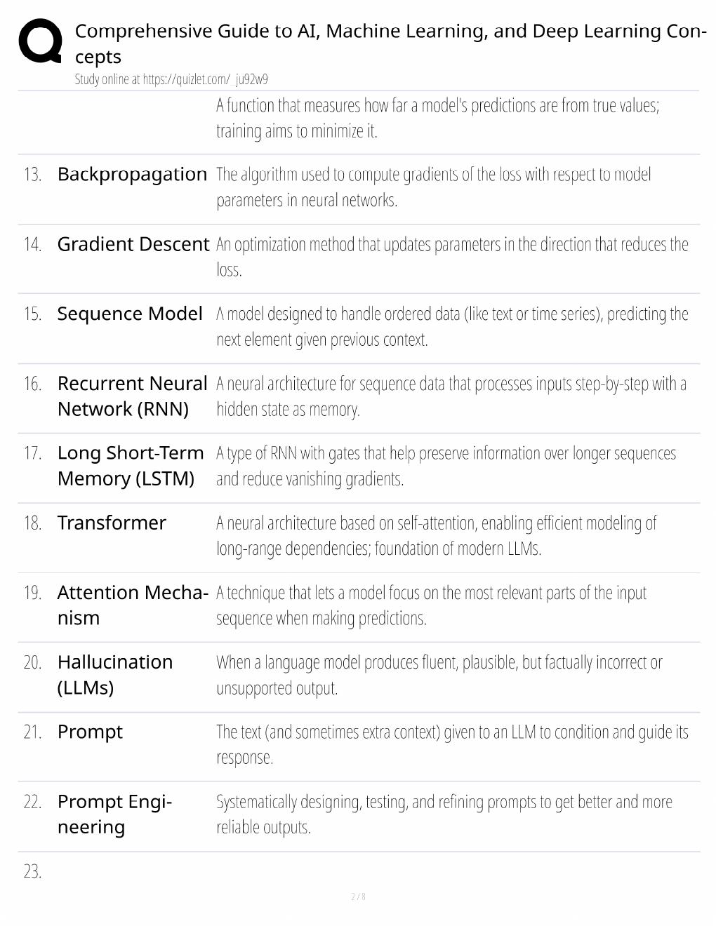 Preview page 2 of AI Machine Learning Study Guide / Deep Learning Concepts & Exam Prep / Score 100% / 2025 Update