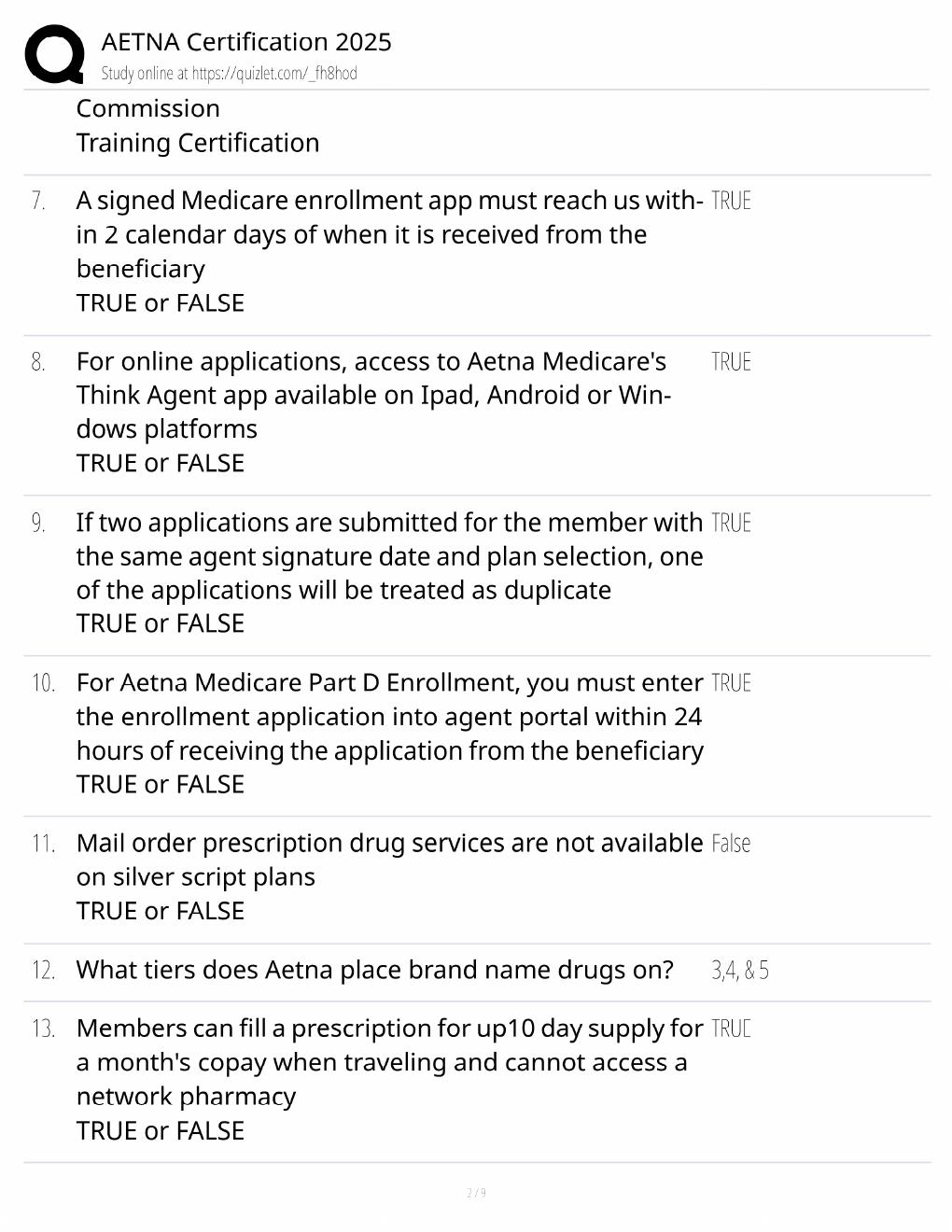 Preview page 2 of Aetna Certification 2025 Study Guide / Producer Exam Prep / Score 100% / 2025 Update