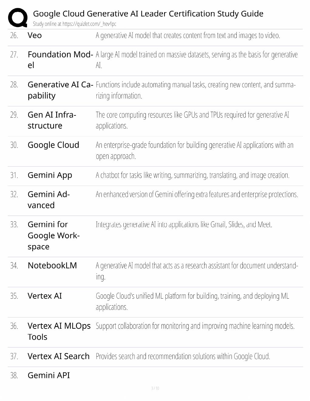 Preview page 3 of Google Cloud Generative AI Leader Study Guide / Certification Exam Prep / Score 100% / 2025 Update