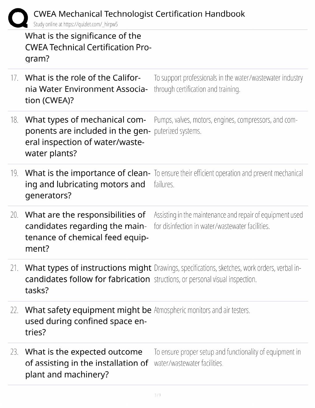 Preview page 3 of CWEA Mechanical Technologist Study Guide / Certification Handbook / Score 100% / 2025 Update / Exam Prep
