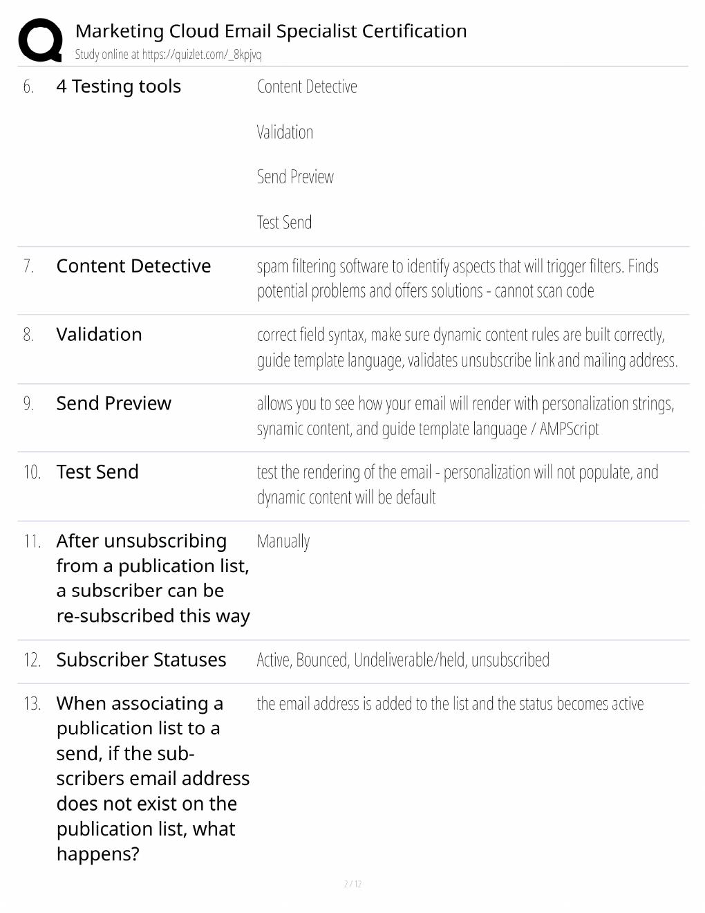 Preview page 2 of Marketing Cloud Email Specialist Study Guide / Certification Exam Prep / Score 100% / 2025 Update
