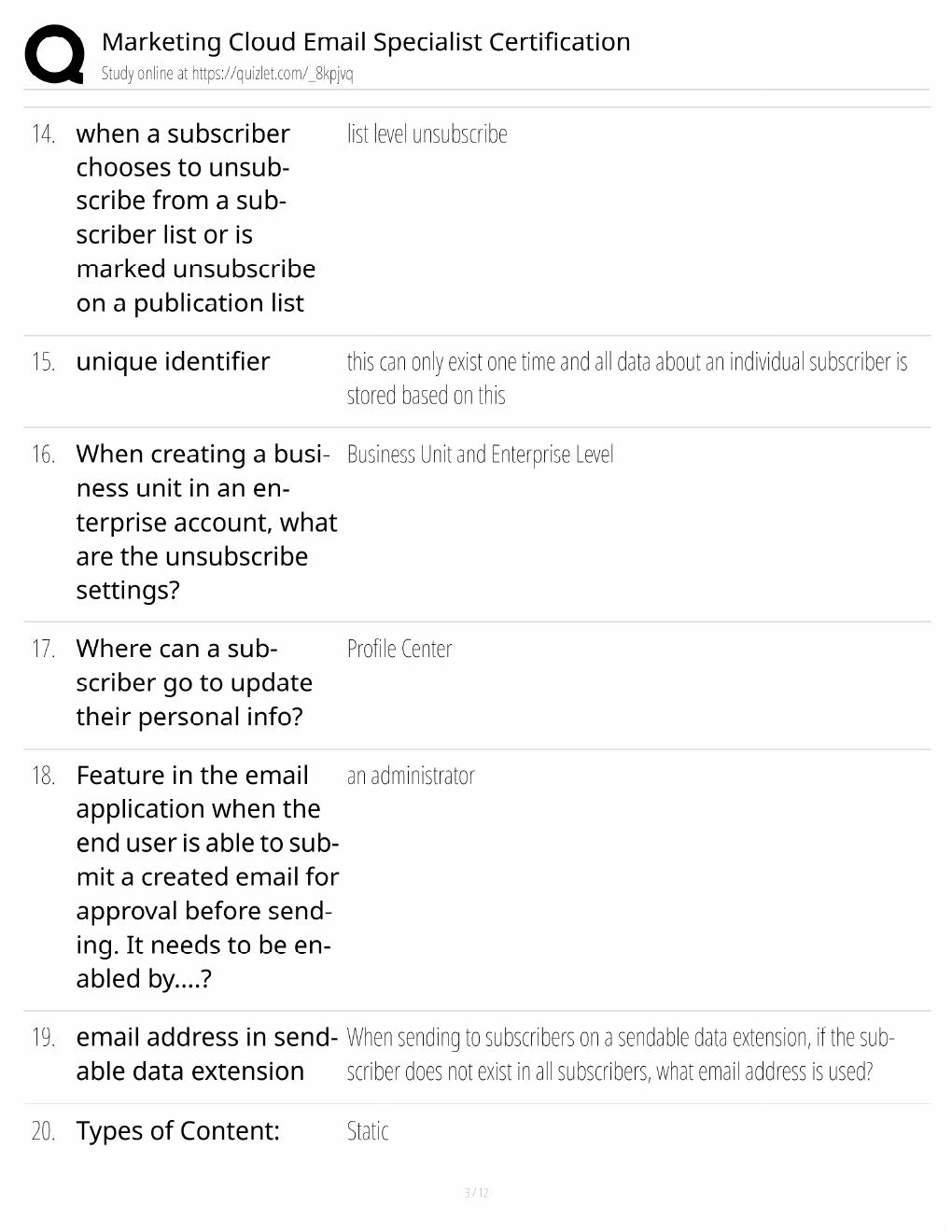 Preview page 3 of Marketing Cloud Email Specialist Study Guide / Certification Exam Prep / Score 100% / 2025 Update
