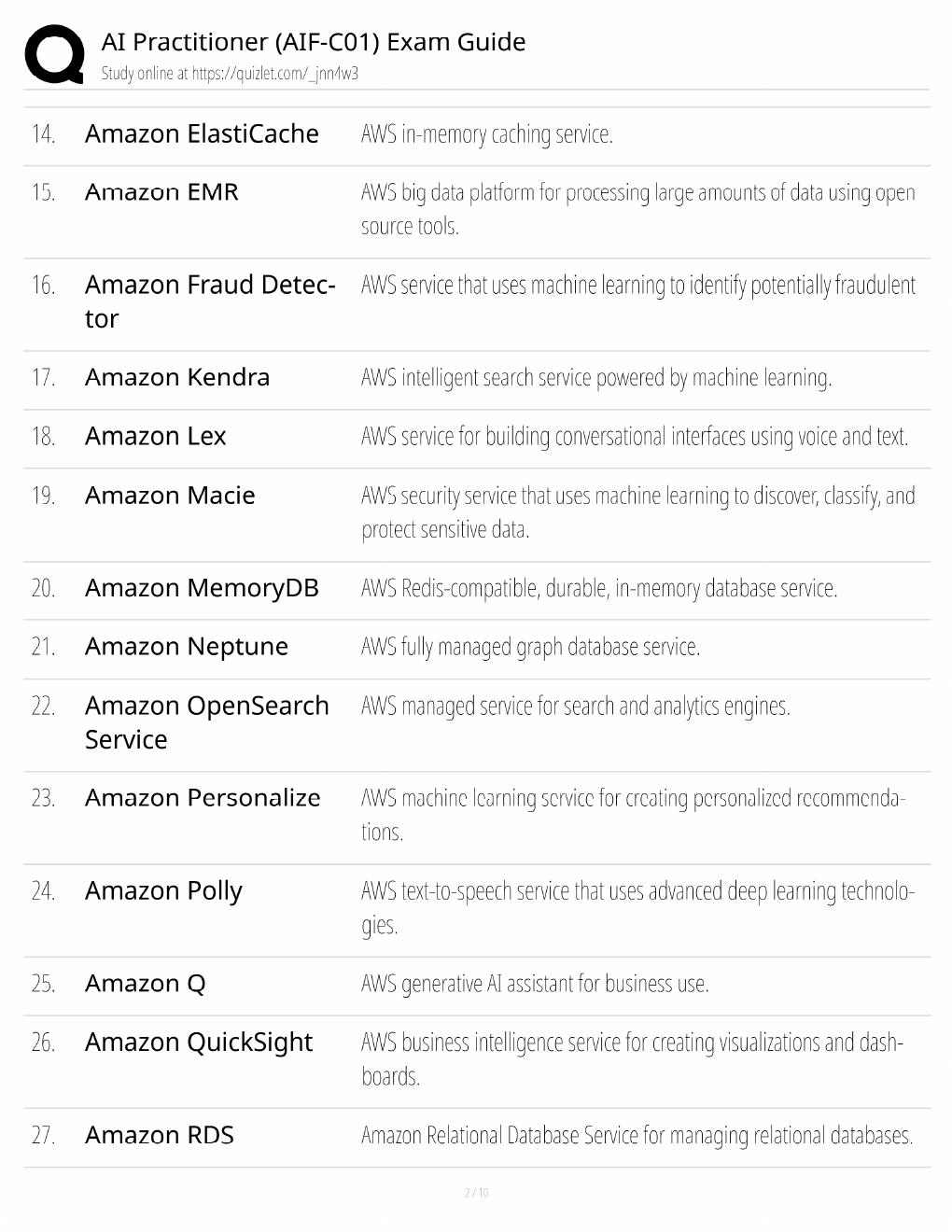 Preview page 2 of AWS AIF-C01 Study Guide / AI Practitioner Exam Prep / Score 100% / 2025 Update