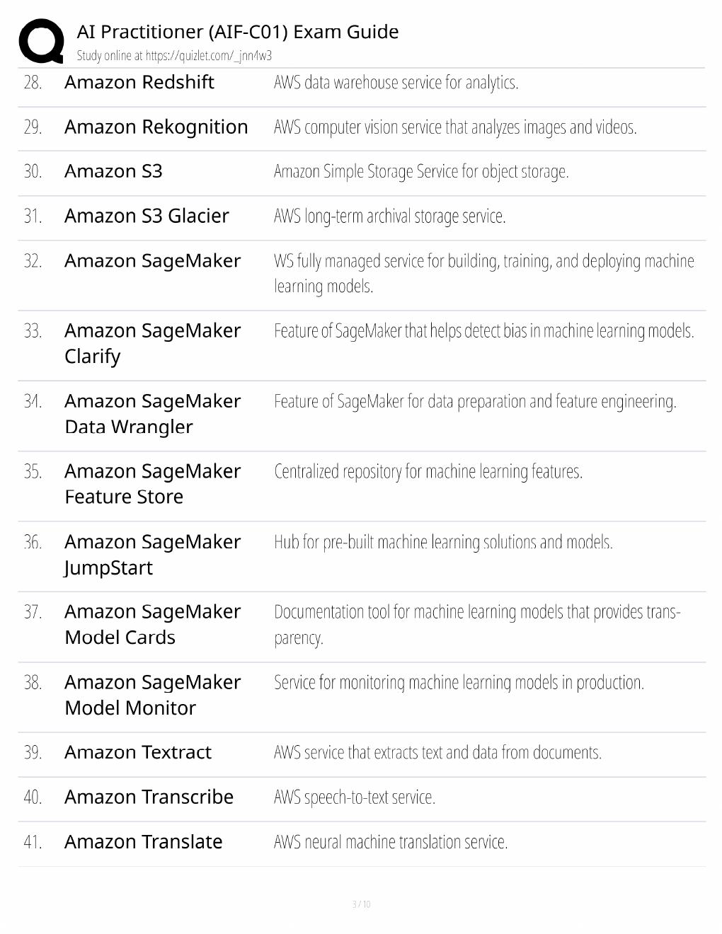 Preview page 3 of AWS AIF-C01 Study Guide / AI Practitioner Exam Prep / Score 100% / 2025 Update