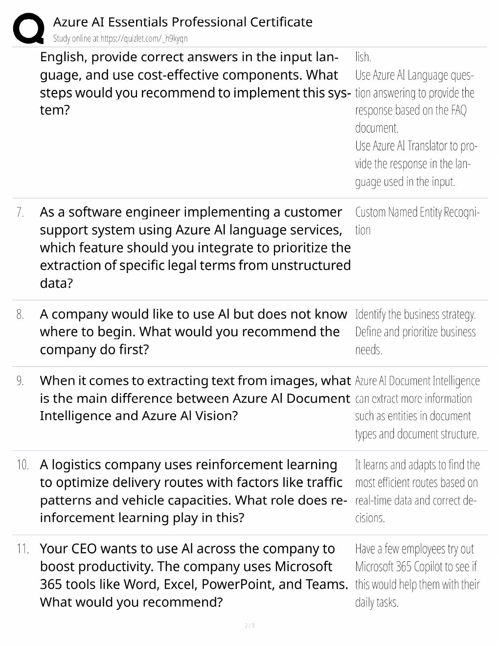 Preview page 2 of Azure AI Essentials Study Guide / Professional Certificate Exam Prep / Score 100% / 2025 Update