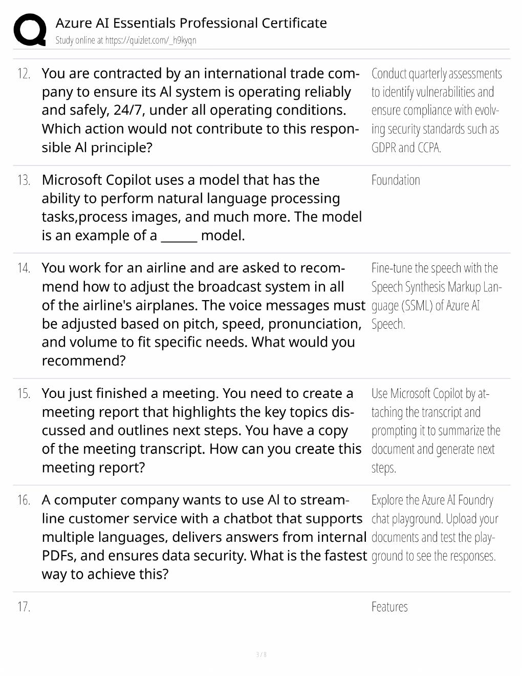 Preview page 3 of Azure AI Essentials Study Guide / Professional Certificate Exam Prep / Score 100% / 2025 Update